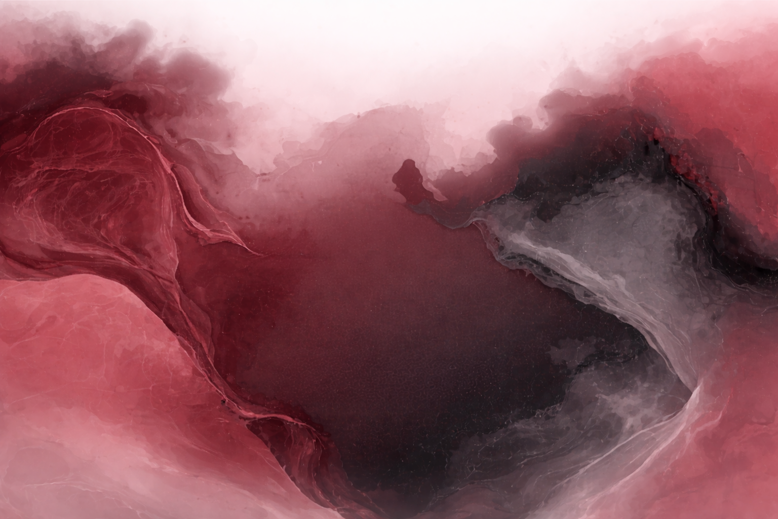 Abstract image with swirling shades of pink, red, black, and gray forming a fluid, marble-like pattern.