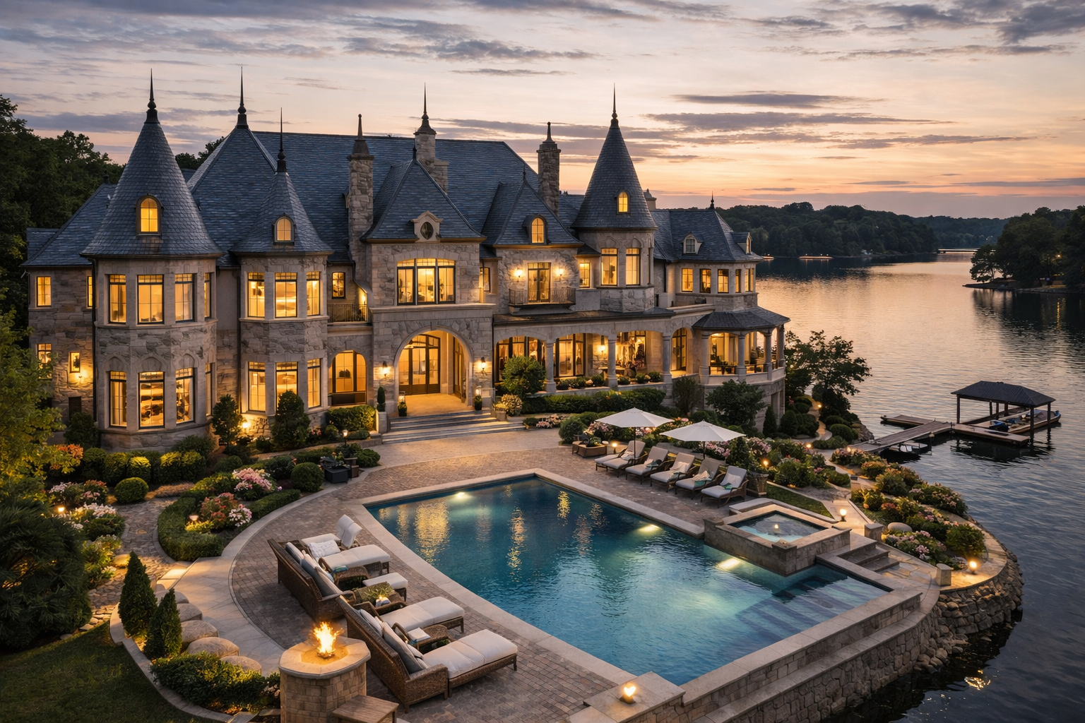 Indoor–outdoor living design connecting interior spaces with landscape and pool area.