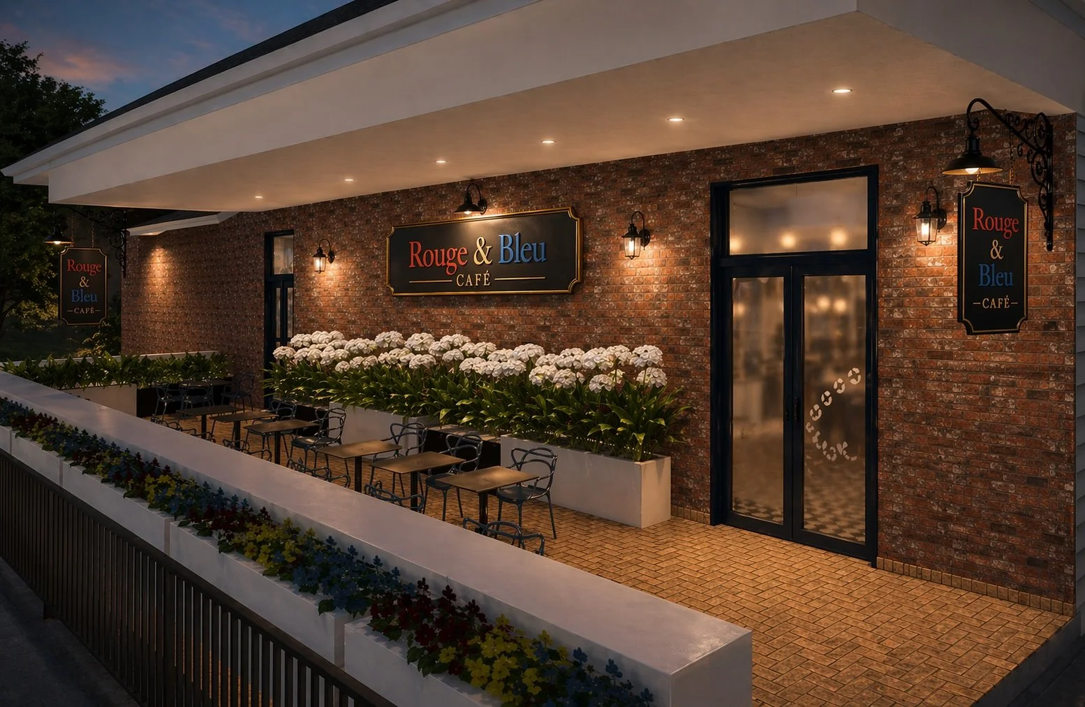Lake Norman café interior design with French industrial style Patio