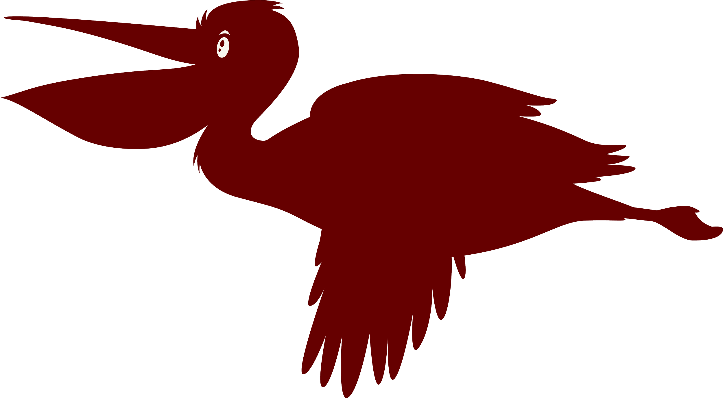 A cartoon-style illustration of a flying pterodactyl with a reddish-brown body, wings, head, and crest.