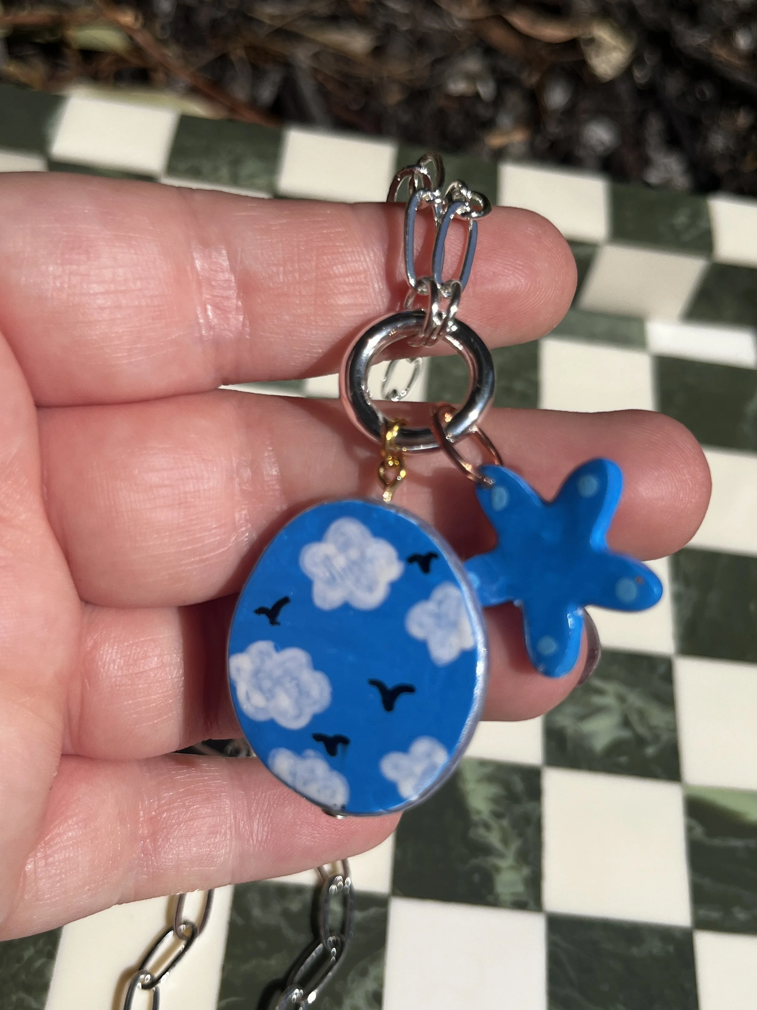 Handmade Blue Cloud Polymer Clay Charm Necklace | 1989 Inspired