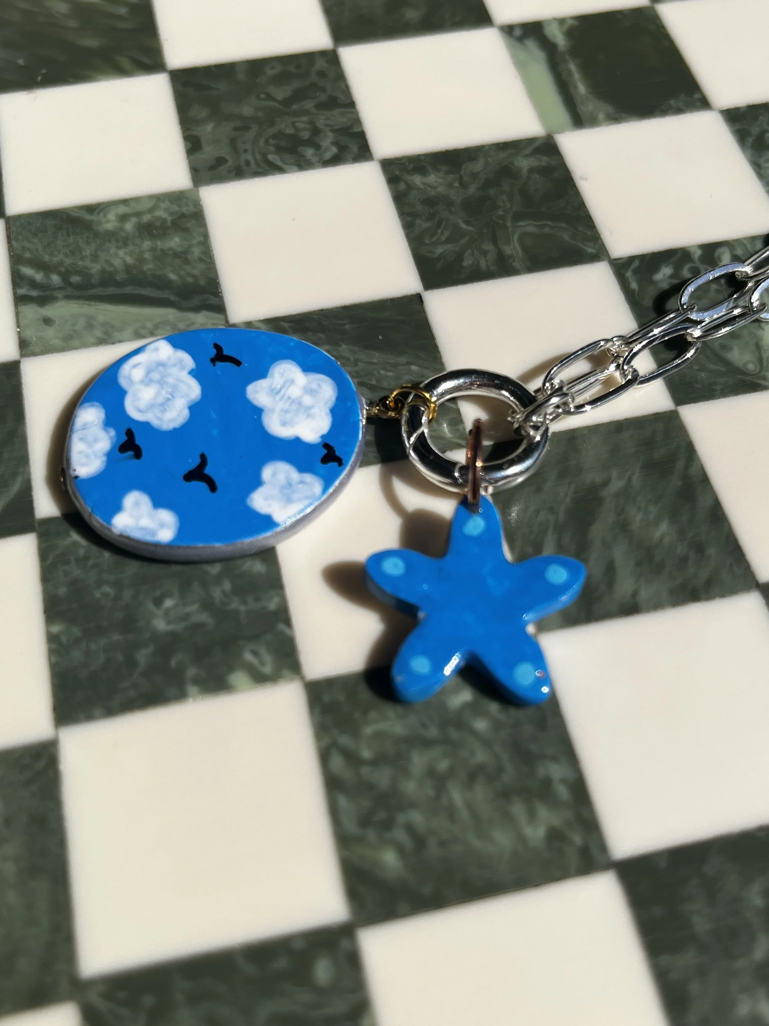 Handmade Blue Cloud Polymer Clay Charm Necklace | 1989 Inspired