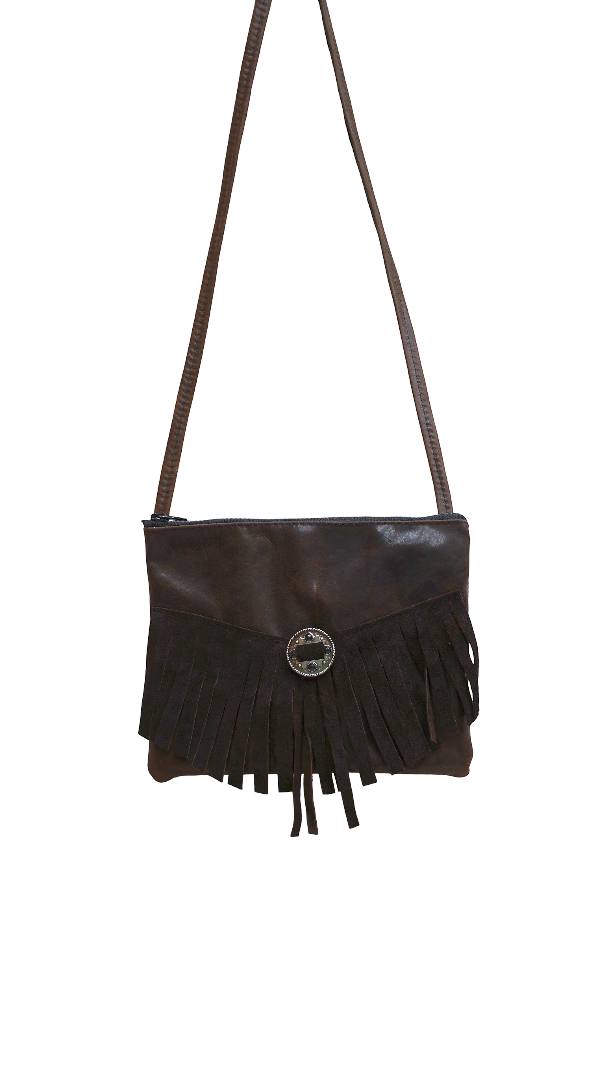 Boho Leather Tassel Bag - Dark Brown