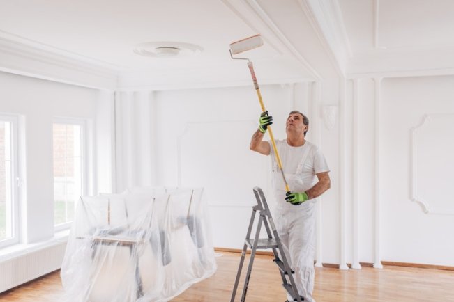 Professional interior painters painting a residential wall in Palm Coast & Ormond Beach, FL