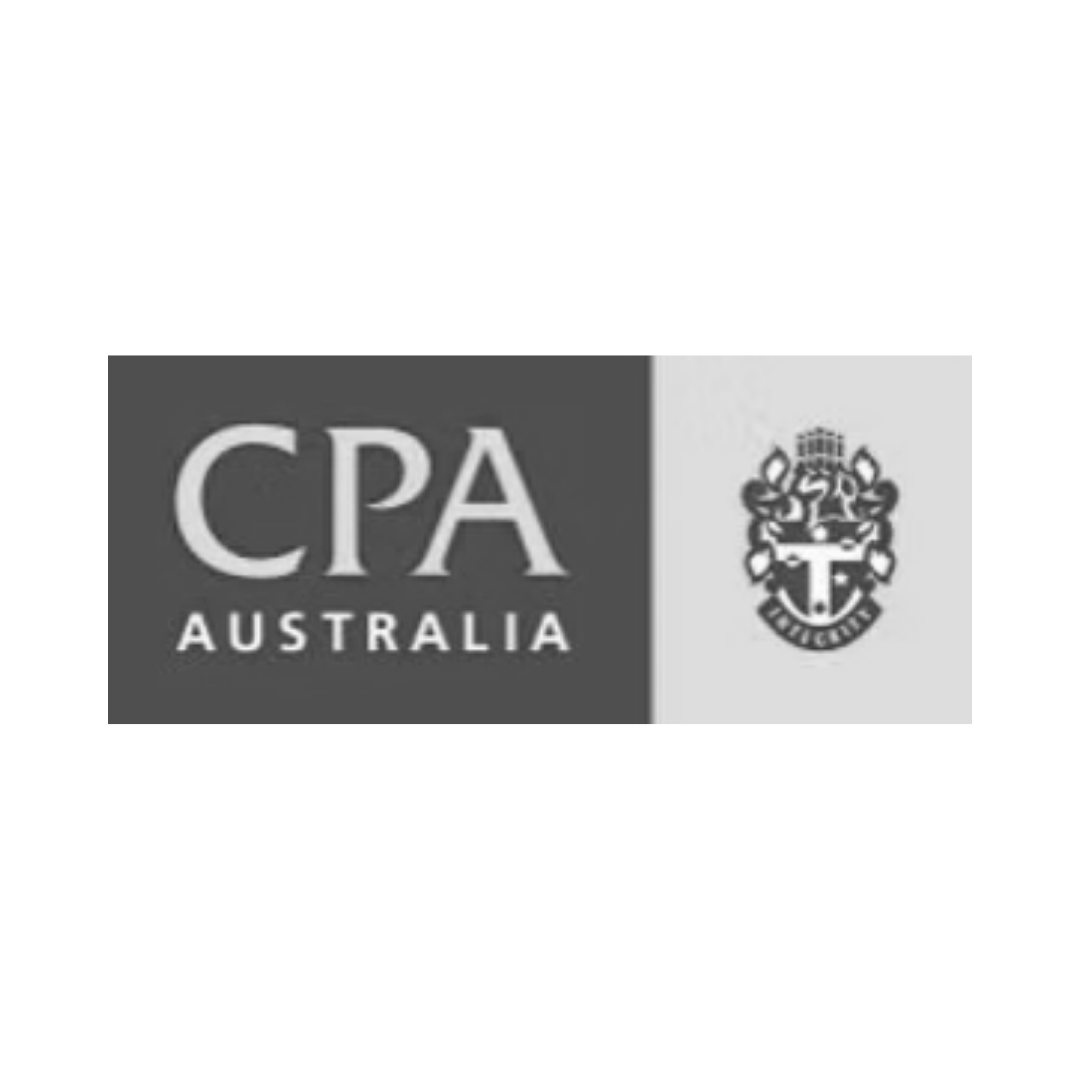 Logo for CPA Australia with text and emblem in black and white.