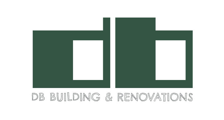 Logo of a construction company with stylized dark green buildings and gray text that reads 'DB Building & Renovations'.