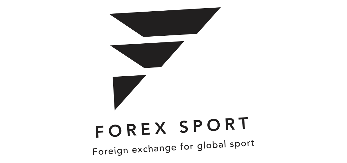 Logo with black geometric shapes forming a stylized tornado or swirl, below which is the text 'FOREX SPORT' and the tagline 'Foreign exchange for global sport'.