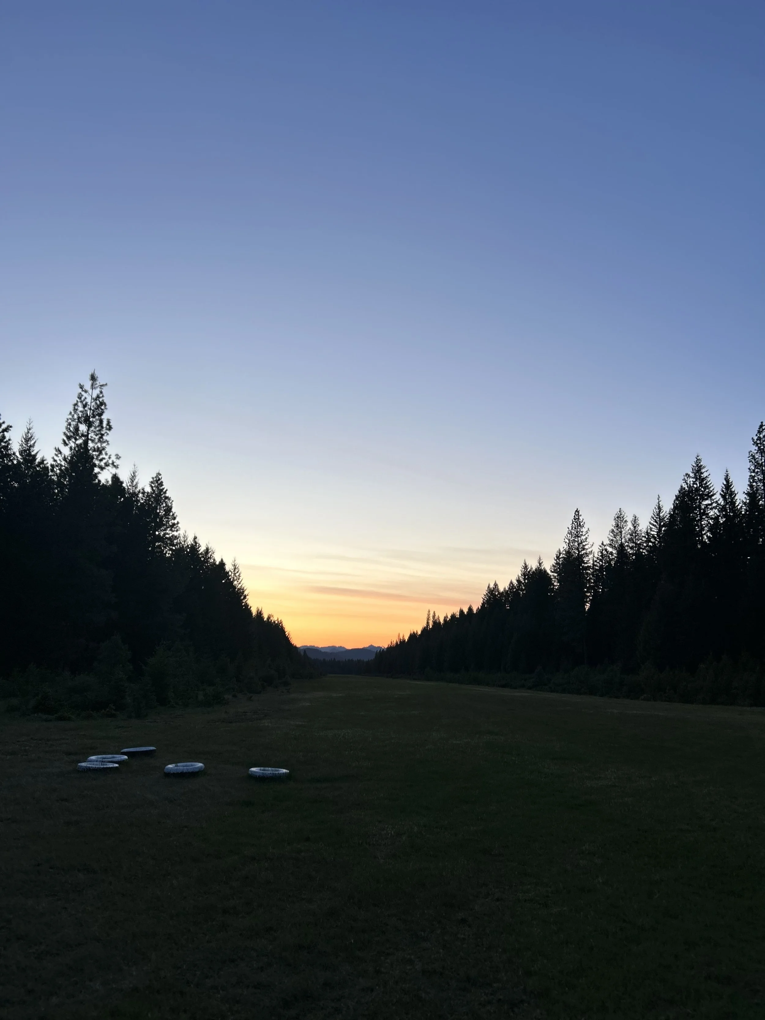 Sunset over Bend Municipal Airport runway during flight training in Central Oregon