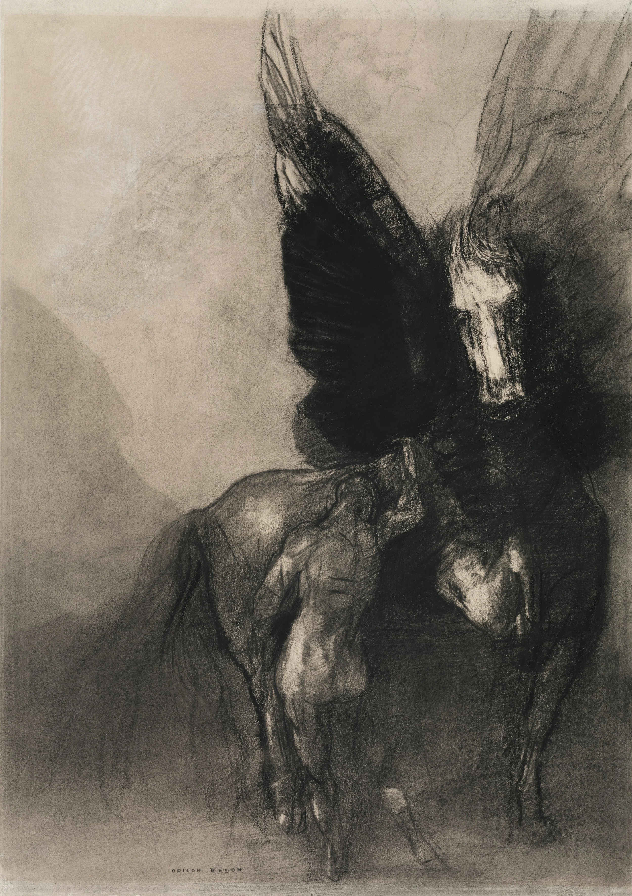 A monochromatic sketch. The sketch is detailed with shading and expressive lines.