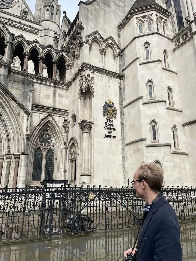 James outside the Royal Courts of Justice.