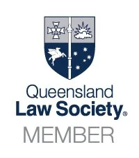 Queensland Law Society Member logo with a shield divided into four sections featuring a cross, a ship, a star, and a splash, above the text 'Queensland Law Society Member'