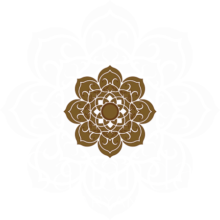Diseño de mandala con detalles en tonos marrón, negro y blanco.