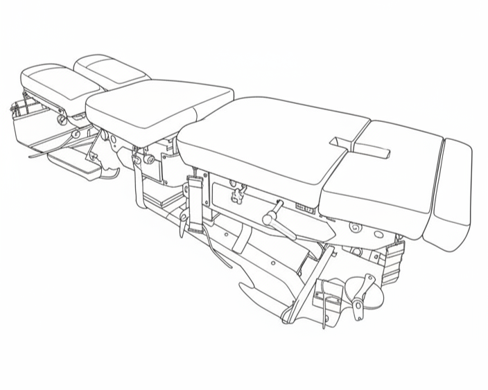 Line drawing of a medical examination or operating table with adjustable sections.