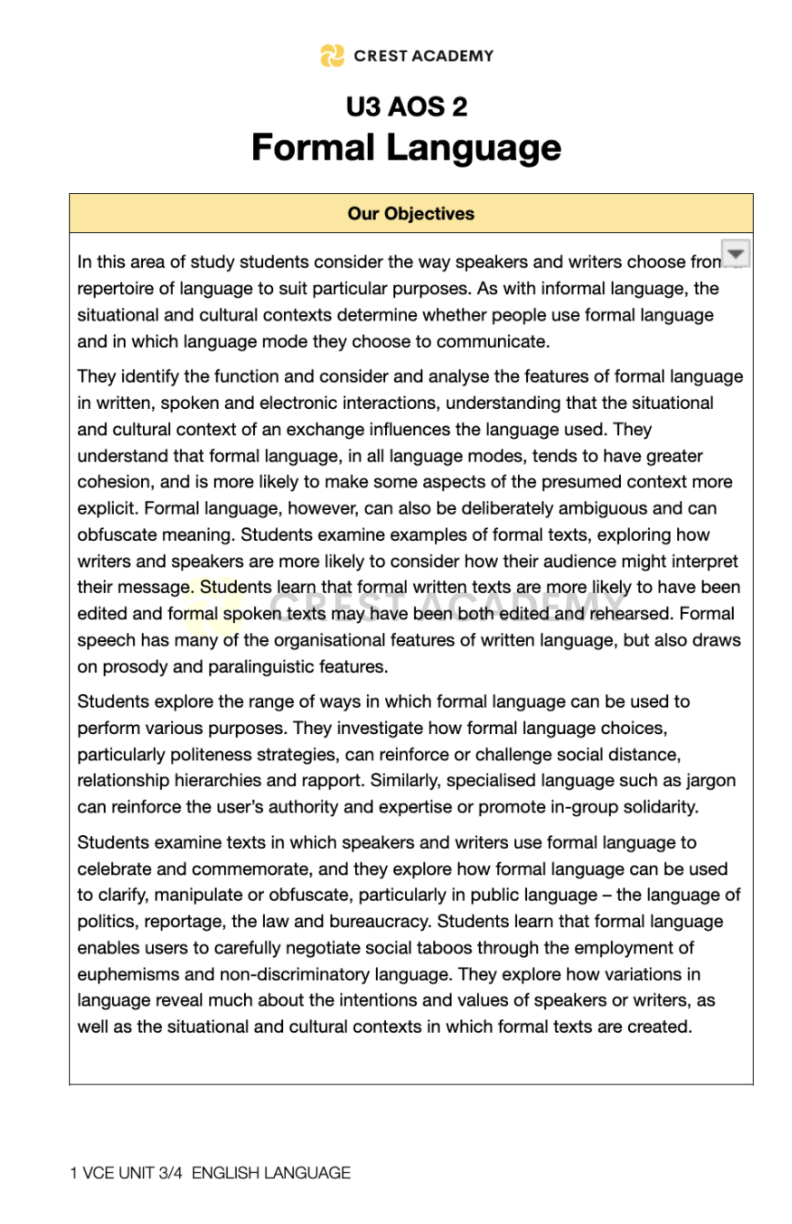 U3 AOS2 Formal Language: Guided Notes