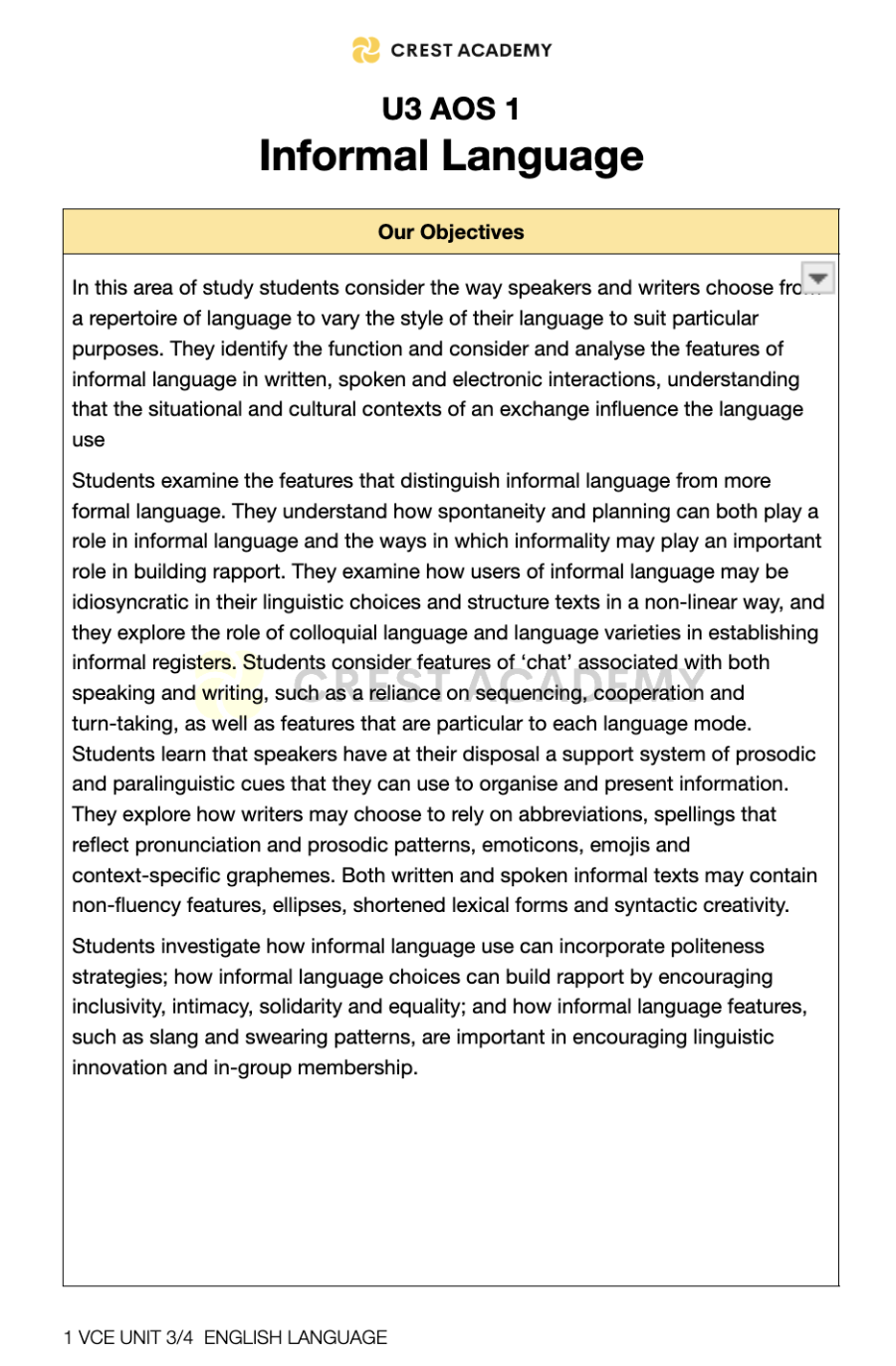 U3 AOS1 Informal Language: Guided Notes