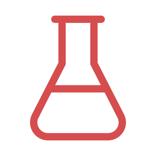 Icon of a laboratory flask or beaker, outlined in red.