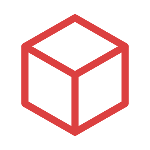 Red outline of a 3D cube or box.