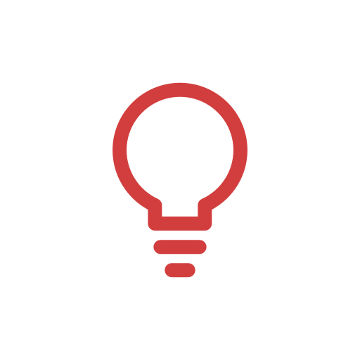 Red and white lightbulb icon on a black background.
