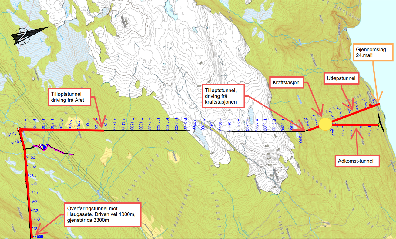 Kart over framdrift, teikning.