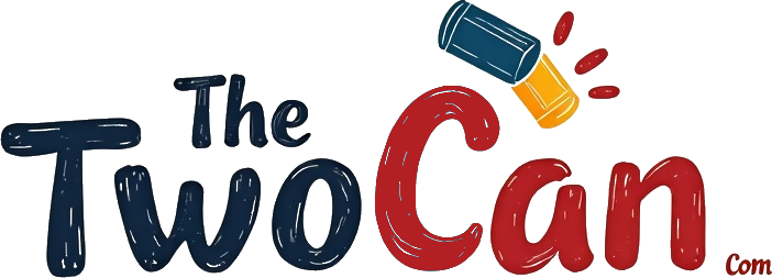 Logo for 'The Two Can' with the text in large colorful letters and a small image of two cans on top of each other
