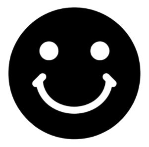 A simple black smiley face emoji with two eyes and a curved smiling mouth.