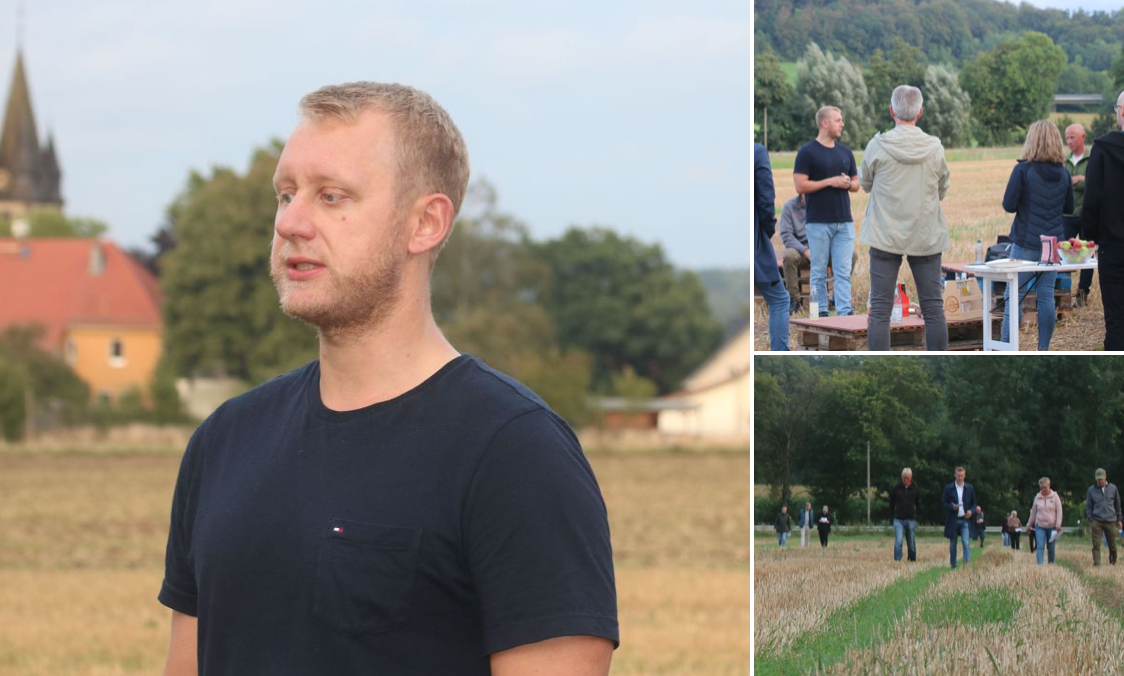 Teilnehmende bei einem Resilienz-Impuls auf der Streuobstwiese im Heiserfeld
