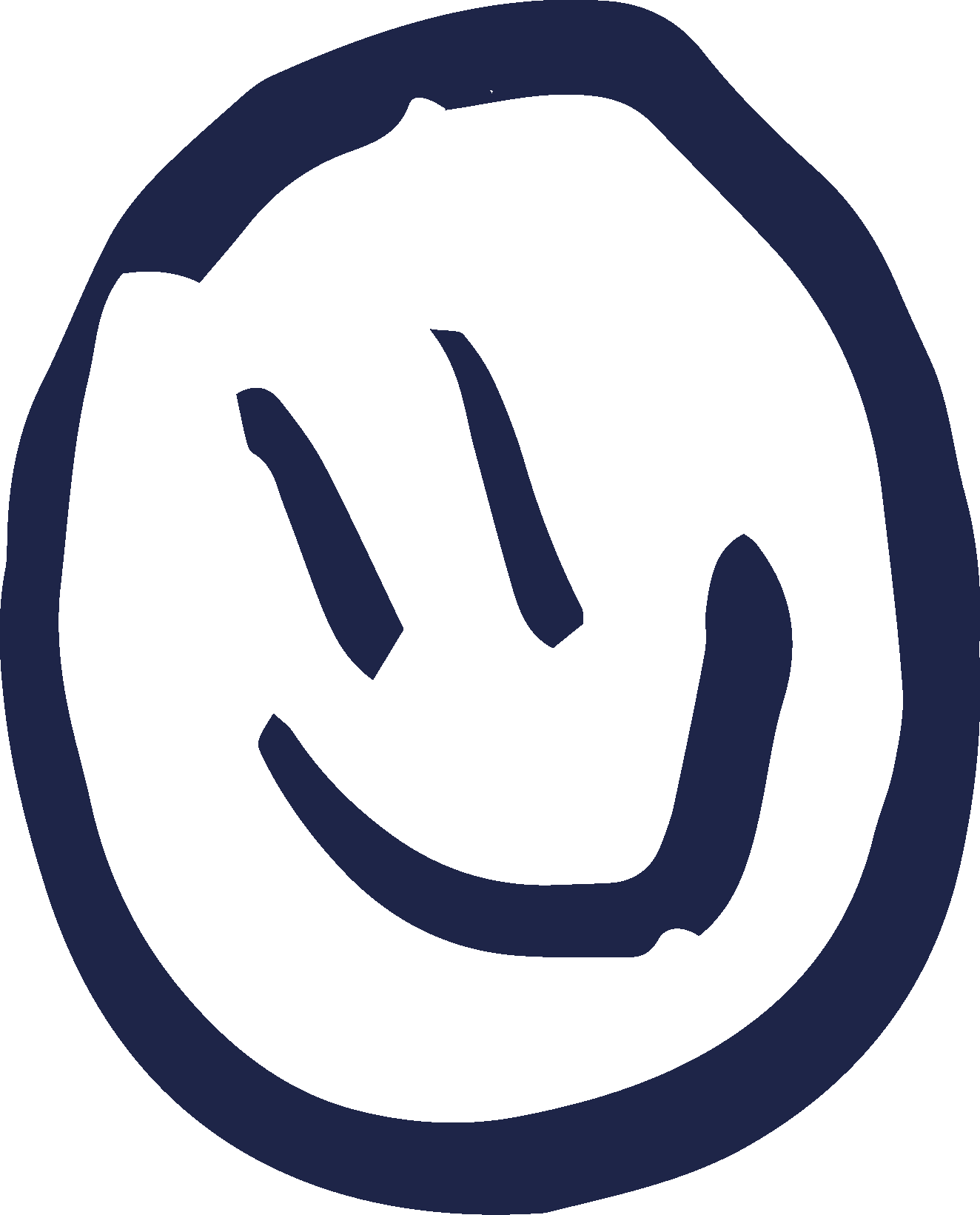 Forme de visage heureux dessinée en bleu, utilisée comme élément de conception.