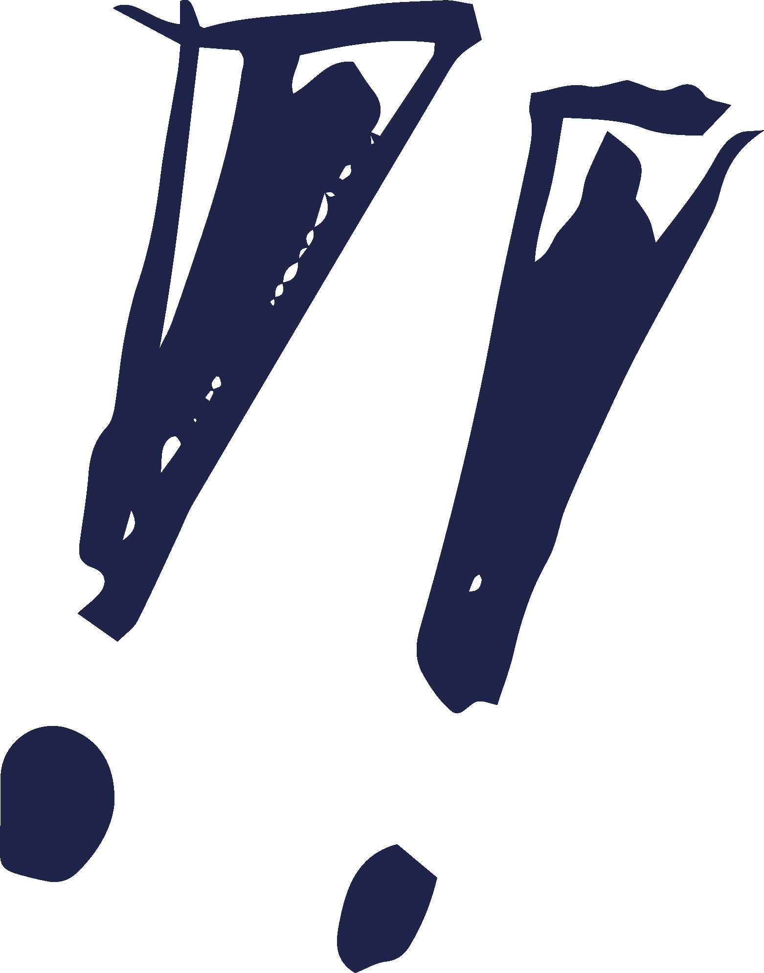 Forme de point d’exclamation dessinée en bleu, utilisée comme élément de conception.