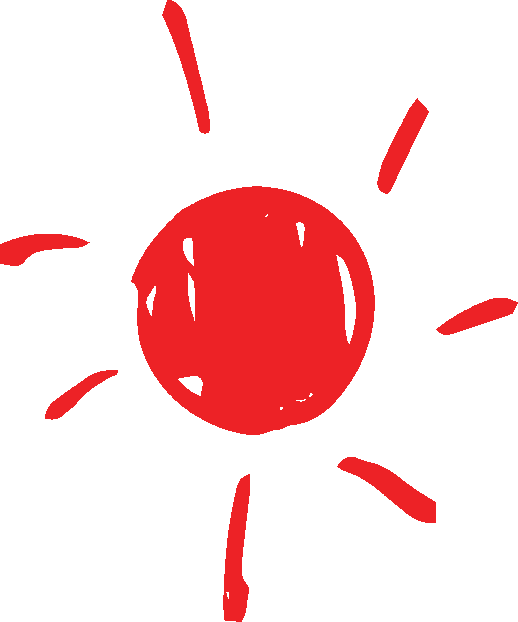 Forme de soleil dessinée en rouge, utilisée comme élément de design.