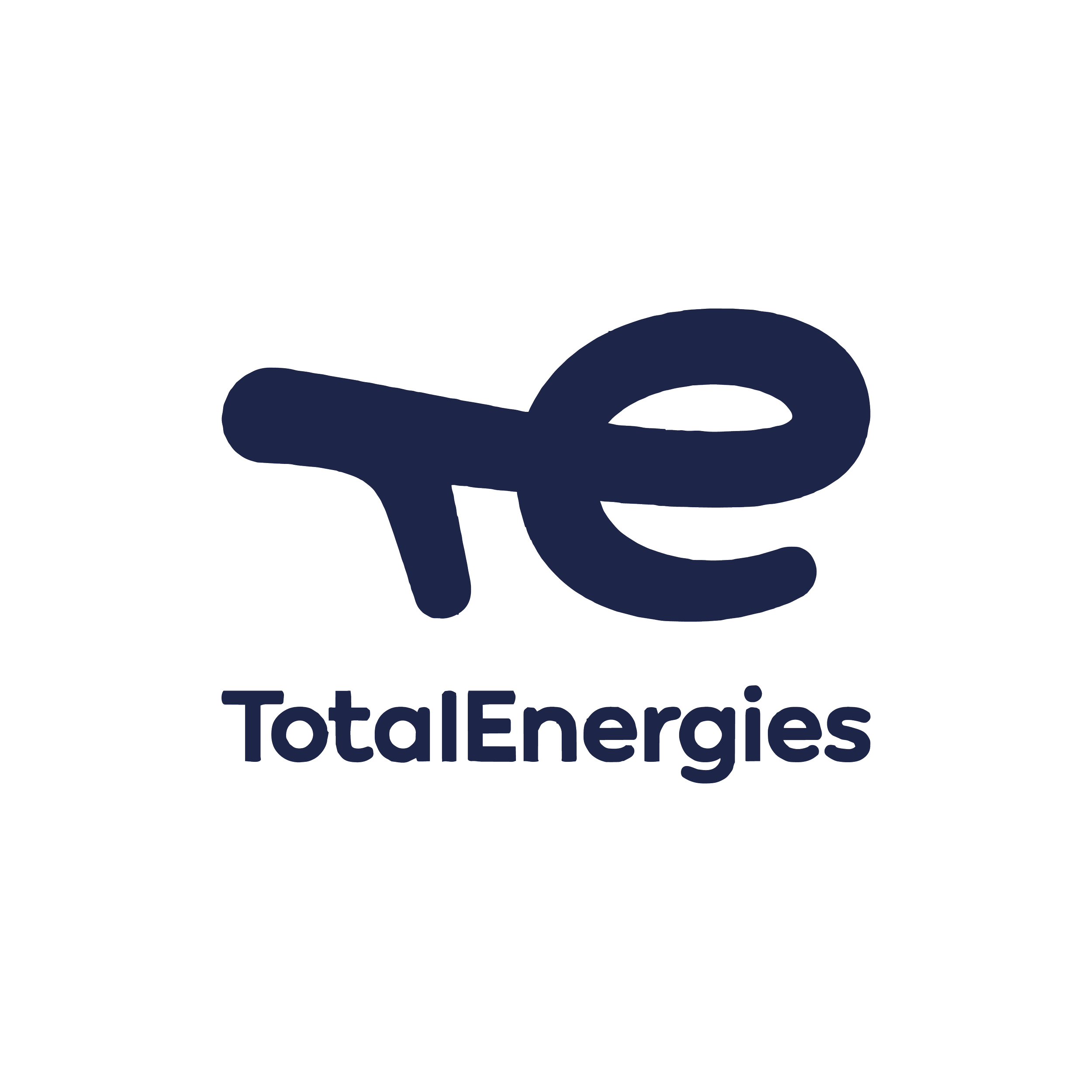 Logo TotalEnergies avec le symbole d'une pompe à essence et le nom TotalEnergies écrit en dessous.