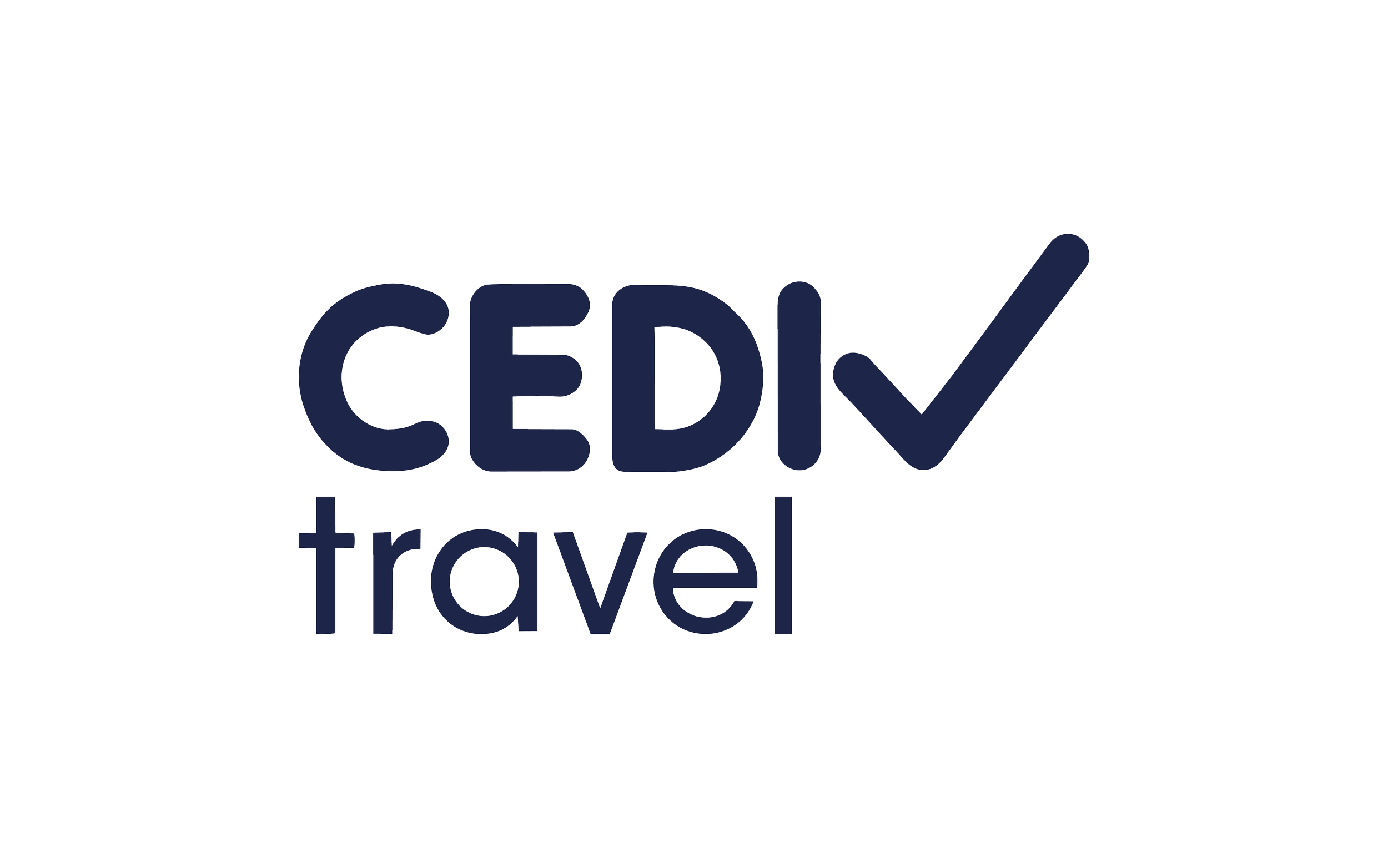 Logo avec le texte 'CÉDIK Travel' en bleu marine, avec une coche intégrée dans la lettre 'K', et le mot 'travel' en dessous en plus petit.