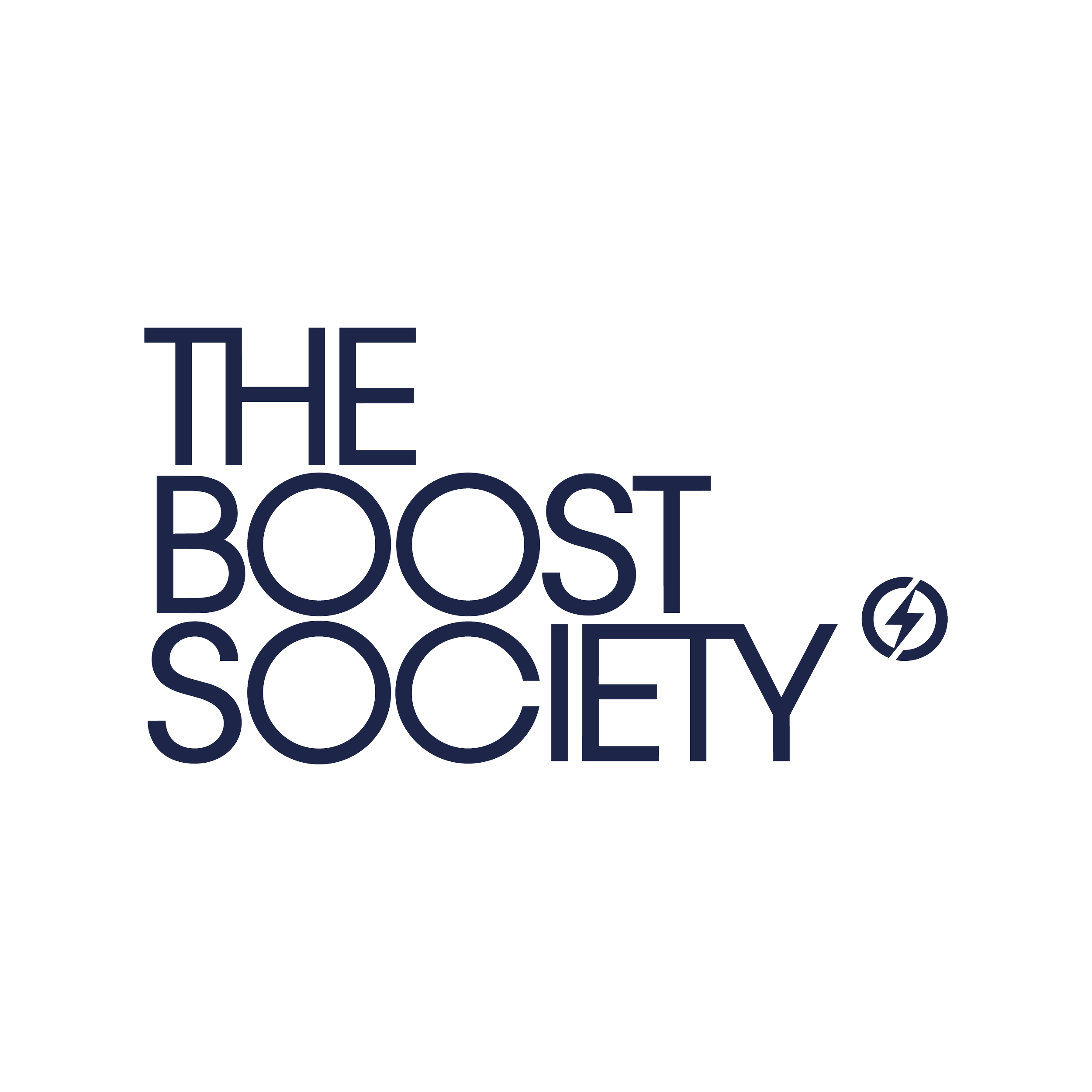 Lettre en majuscule de couleur bleue avec le texte 'THE POST SOCIETY' sur un fond noir.