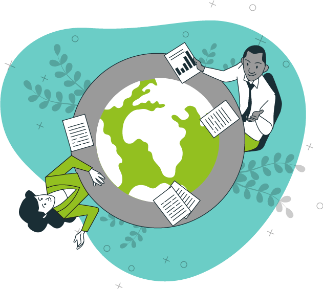 illustration de deux personnes autour de la Terre pour gestion comptable externalisée