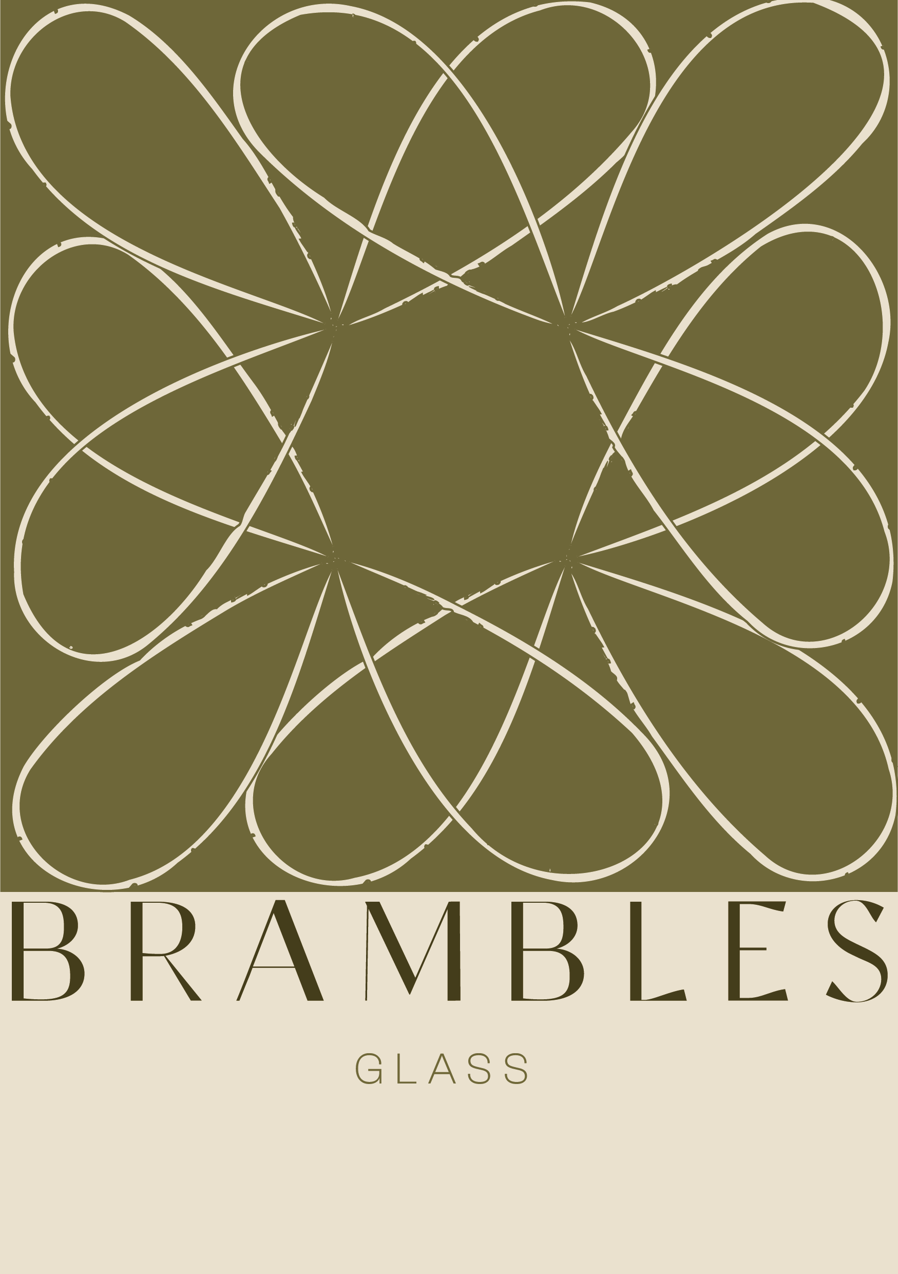 A package of Brambles Glass featuring a dark olive green background and white line art of intertwined stems and leaves, with the brand name "Brambles" in large uppercase black letters and the word "Glass" beneath it.