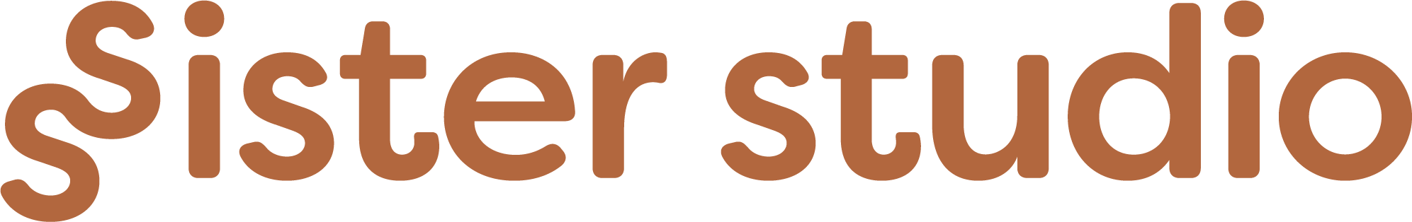 A logo with the words 'sister studio' in brown text.