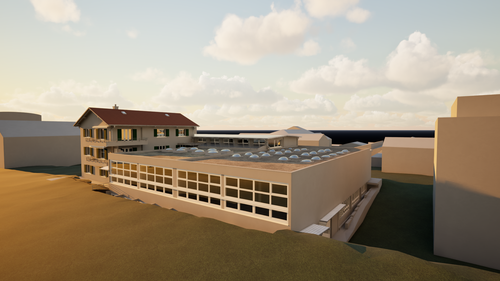 Render ab 3D Modell Archicad eines Gewerbegebäudes