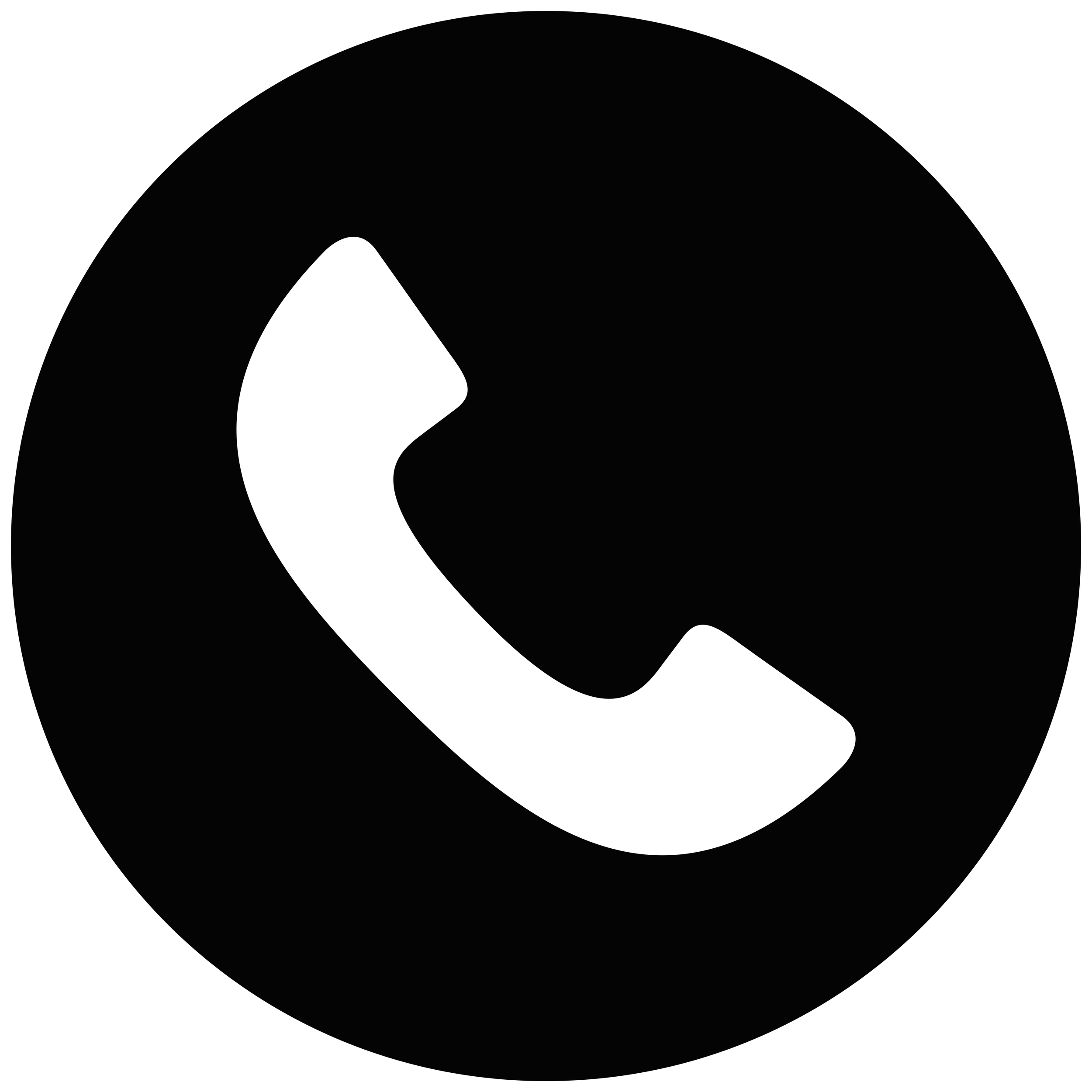 Icon of a telephone handset in white inside a black circle.