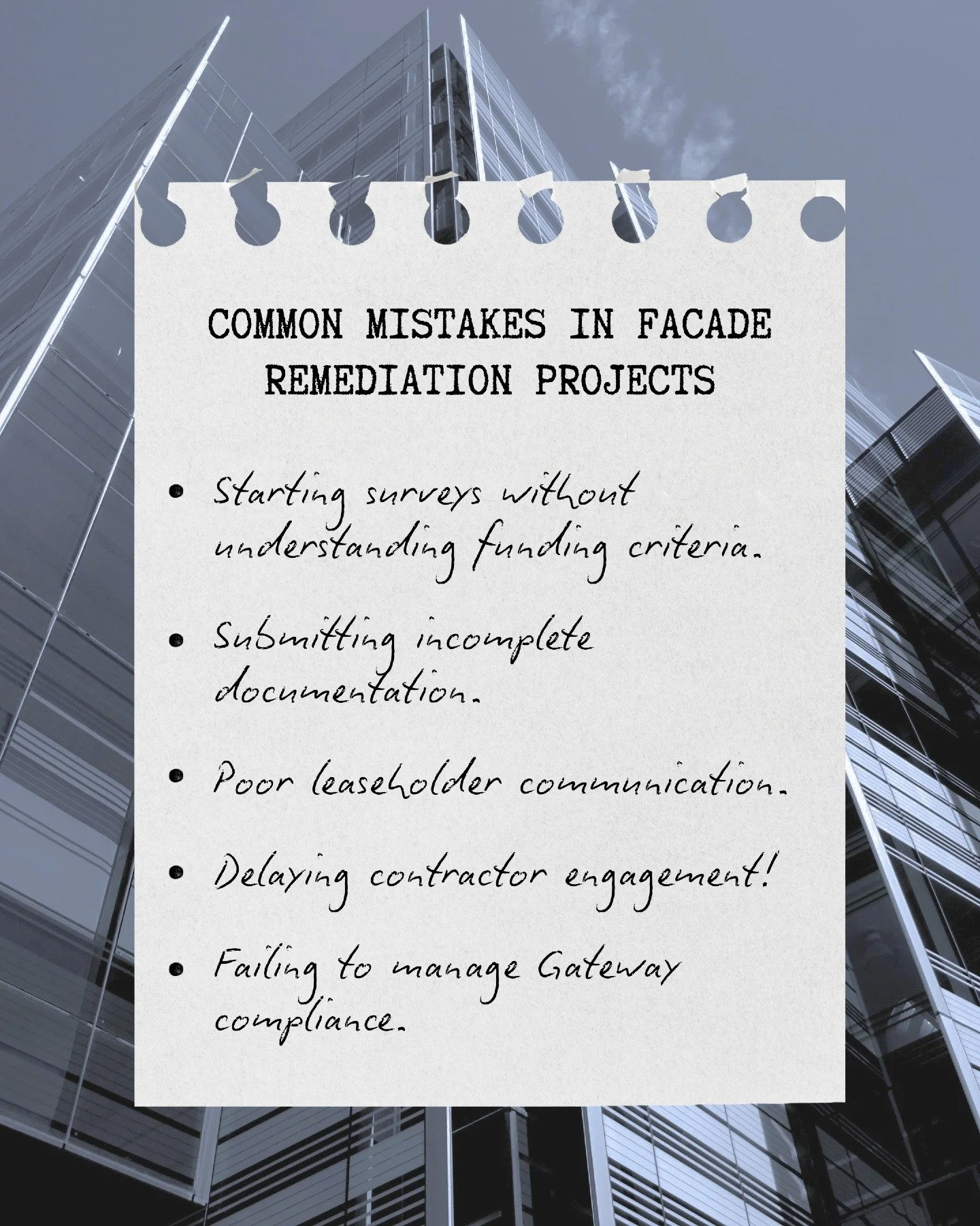 A lot of cladding remediation projects don't fail. They just never really get started.

Not because the technical work is too hard. Not because the funding isn't there. But because somewhere between the first survey and the first application, somethi