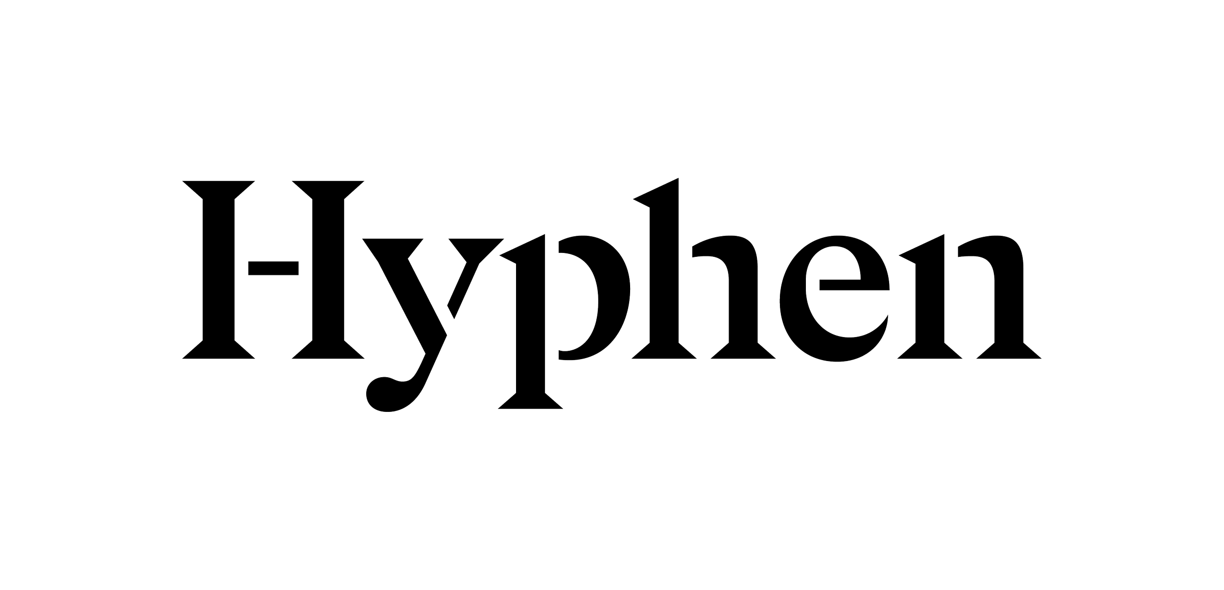 Company logo with the outline text spelling ''Hyphen" in a stylised font with black text.
