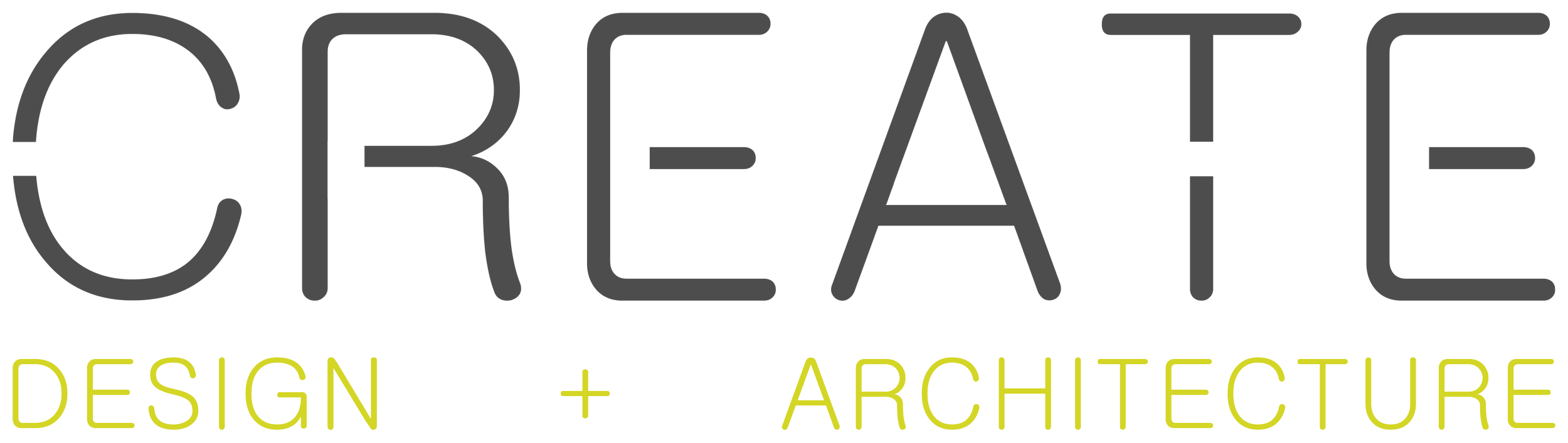 Logo of Creative Design + Architecture, with the words 'CREATIVE' in large gray stylized font and 'DESIGN + ARCHITECTURE' in smaller yellow font beneath.
