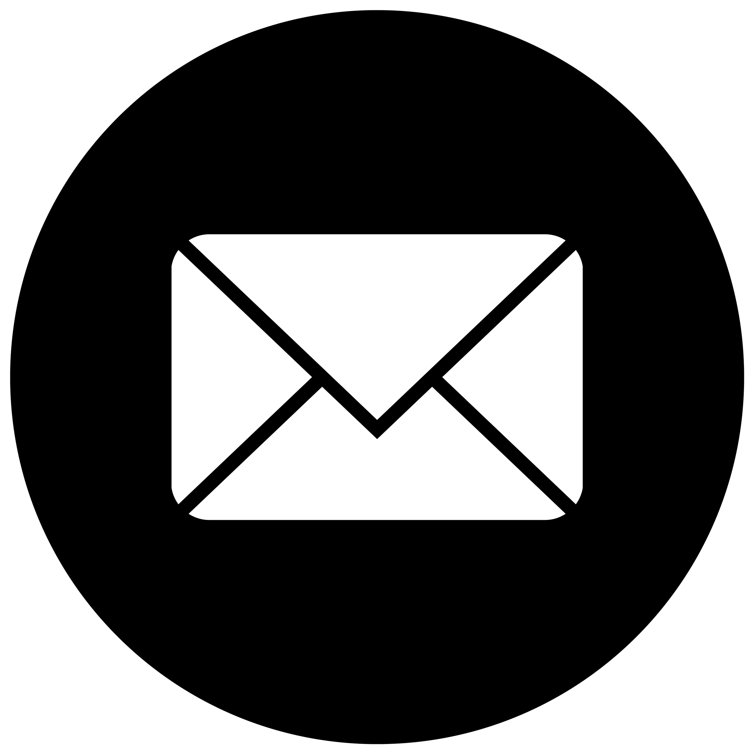 Icon of an envelope on a black circular background, representing email or messaging.