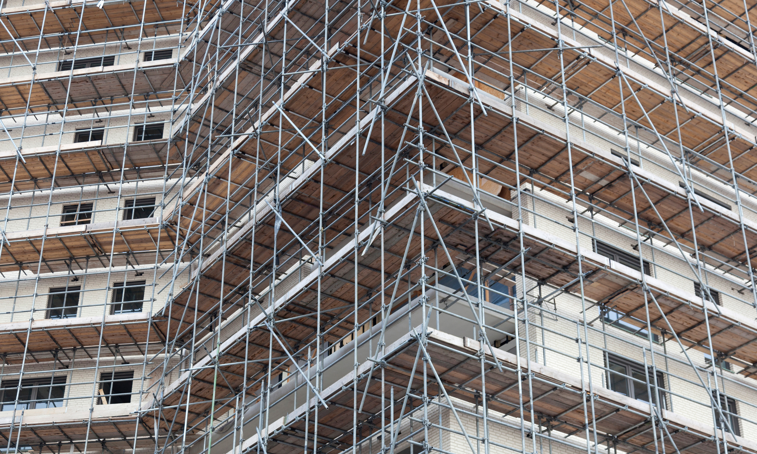 Scaffolding around a residential apartment block during cladding remediation works