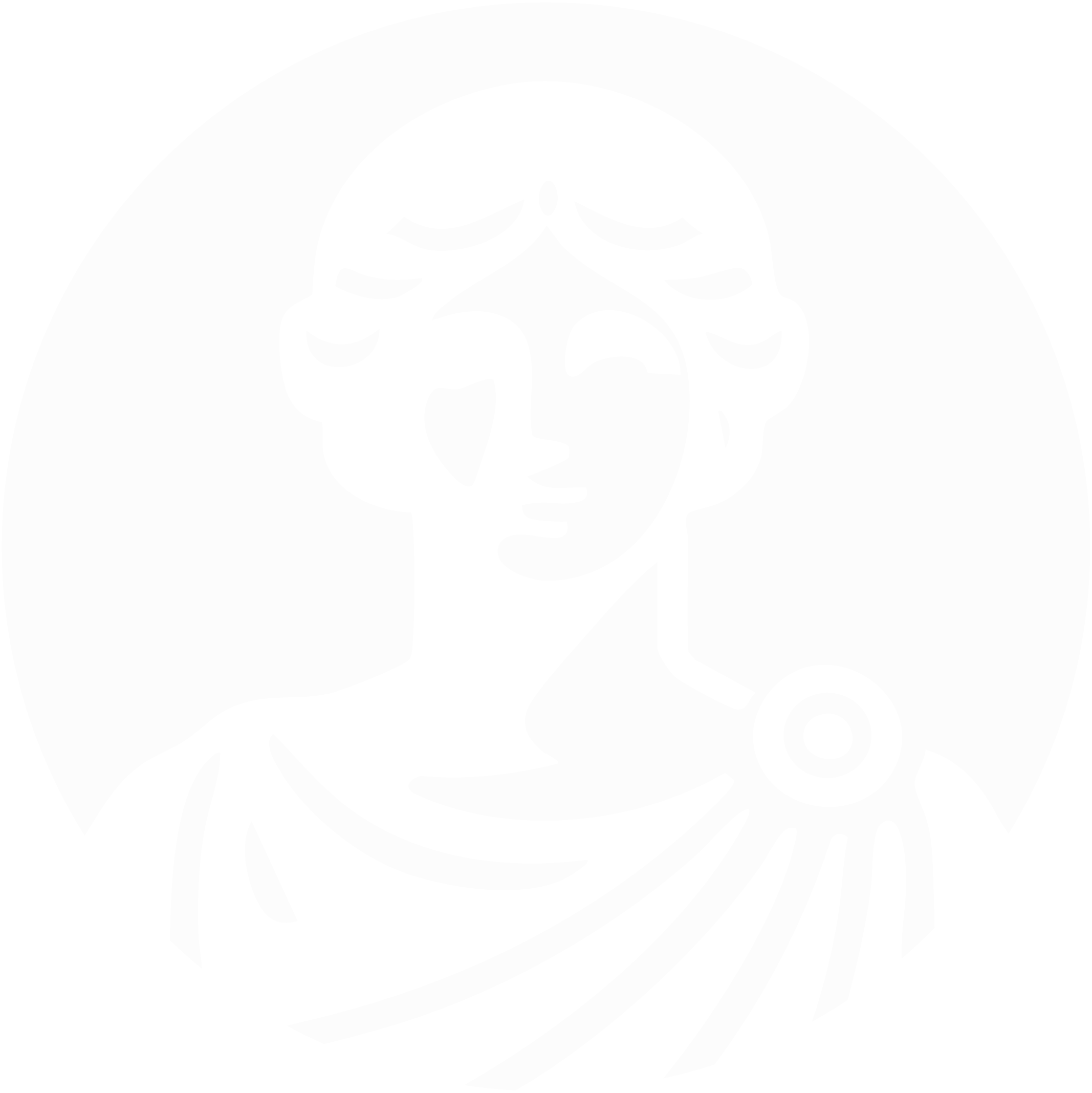 Illustration of a classical Greek goddess bust in navy blue, set inside a white circle