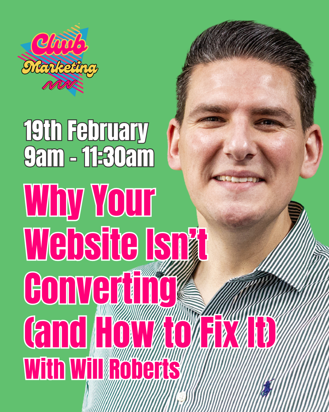 Will Roberts Clwb Marketing event poster