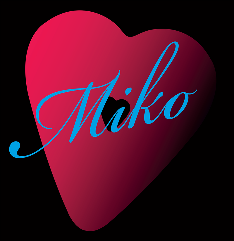 A large pink heart with the word "Mako" written in blue cursive font across it, set against a black background.
