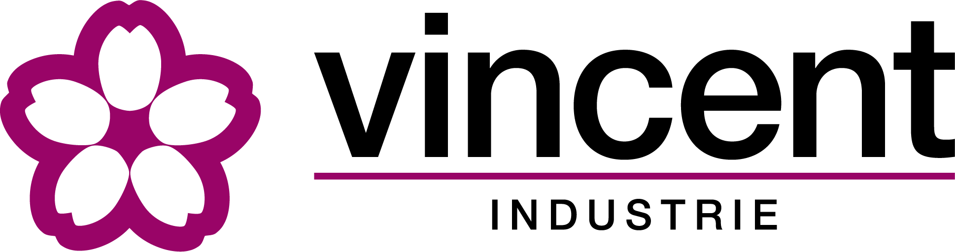 Vicent Industrie logo with a purple flower-like symbol and black text