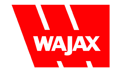 Logo with the text 'WAJAX' in bold white letters on a red background with black diagonal stripes.