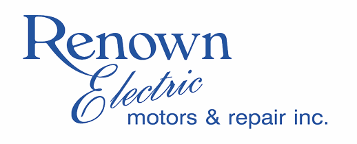 Logo for Renown Electric Motors & Repair Inc. with blue text on a white background.