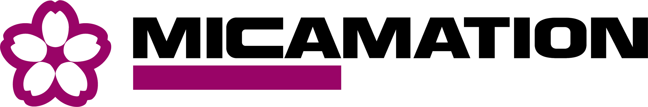 MECAMATION logo with purple flower icon and black text