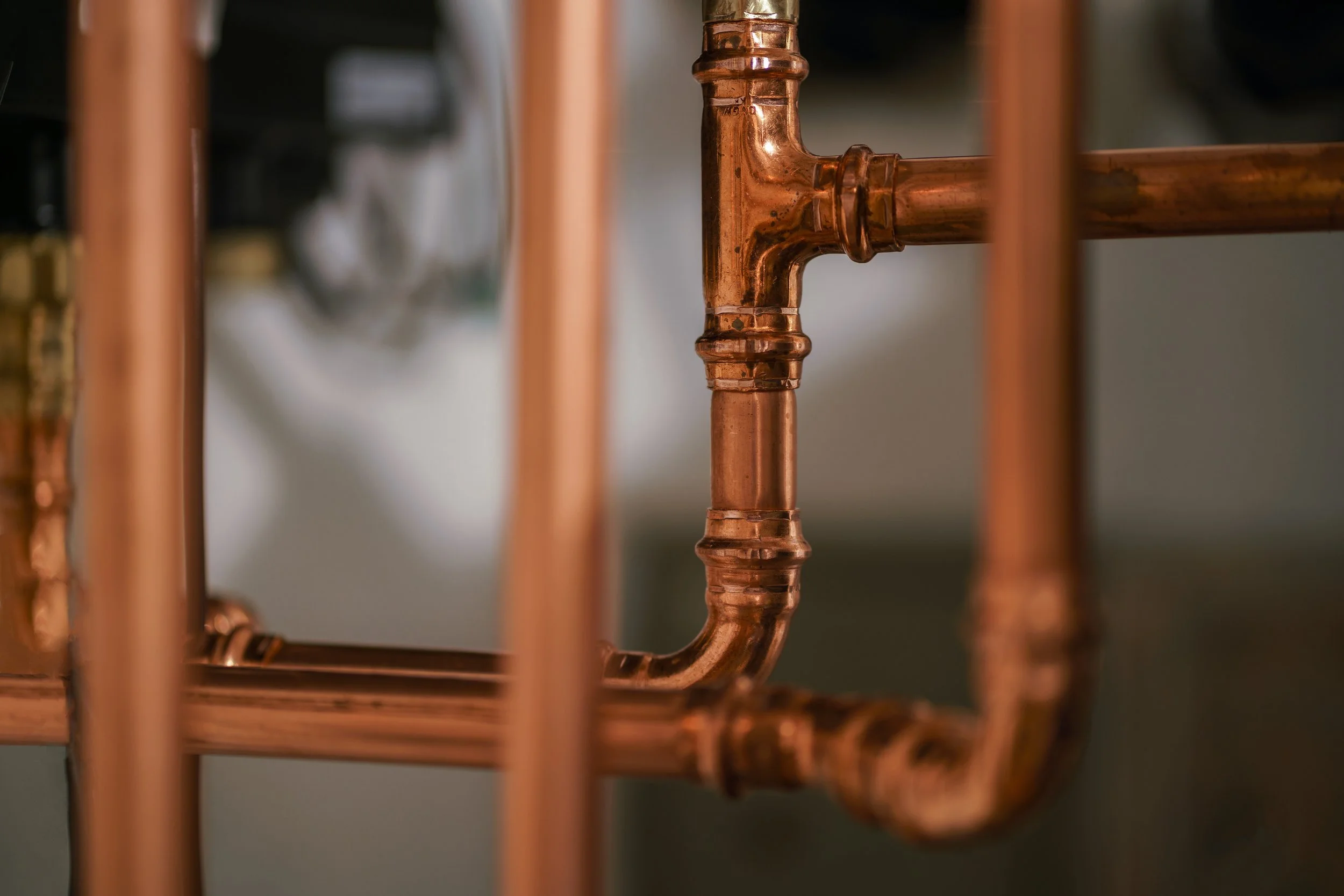 Close-up of copper pipes.